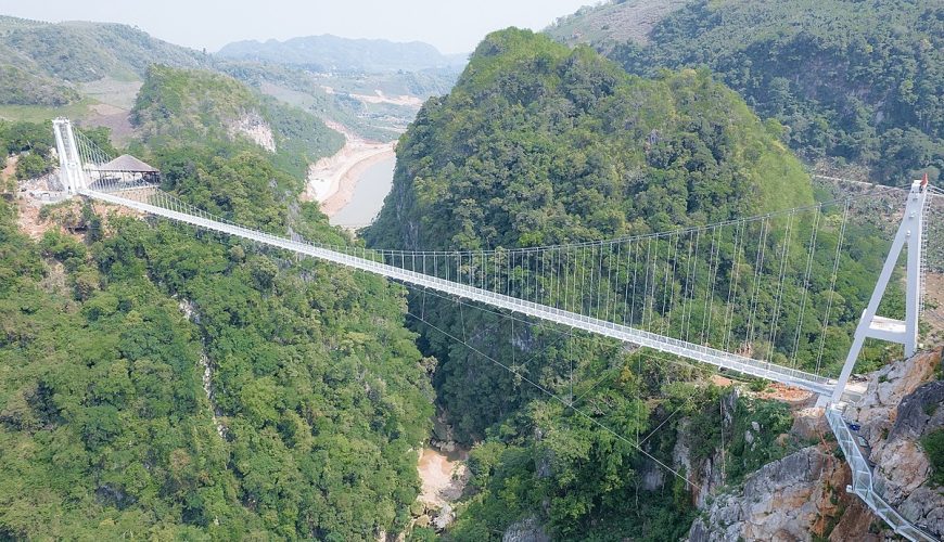 A glass bridge, said to be the worlds longest, in Moc Chau Town is set to open on April 30, 2022. Photo courtesy of Moc Chau Island Tourist Area